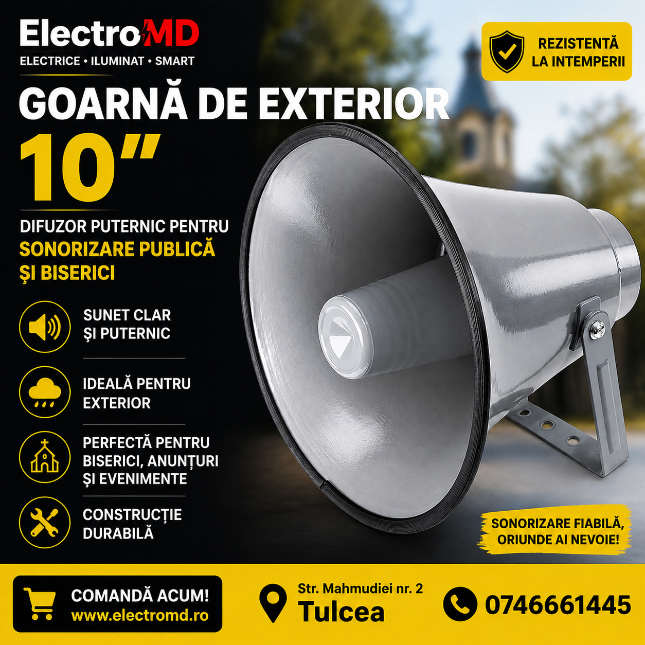 Goarnă de exterior 10” – difuzor puternic pentru sonorizare publică, Tulcea - Tulcea - imagine 1 - popic.ro