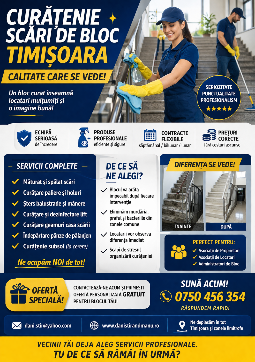 Servicii de curățenie pentru scări de bloc și Asociații de Proprietari, Săcălaz - Timis - imagine 1 - popic.ro