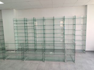 Rafturi sticla magazin, mobilier perete magazin sticla cu pal, Buzău - Buzau