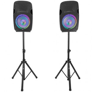 Set boxe active BoomToneDJ PS212A LED 2×12″, 500W, Bluetooth, USB, SD,, Tulcea - Tulcea