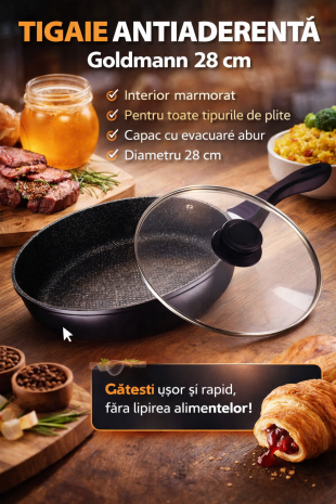 Tigaie antiaderentă cu interior marmorat – gătit fără lipire, Tulcea - Tulcea